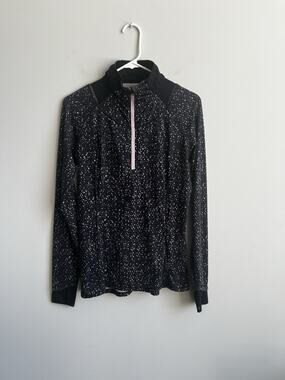 Lululemon Quarter Zip Pullover Black Size 6 Long Sleeve Thumb Hole Speckled